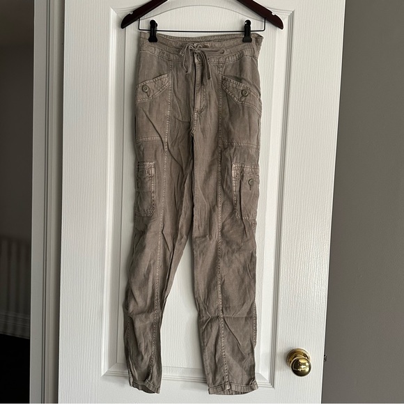 American Eagle Outfitters Olive Cargo Linen Blend Pant - Picture 13 of 14